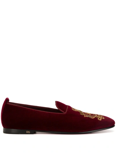 Dolce & Gabbana Velvet Slippers With Coat Of Arms Embroidery In ...