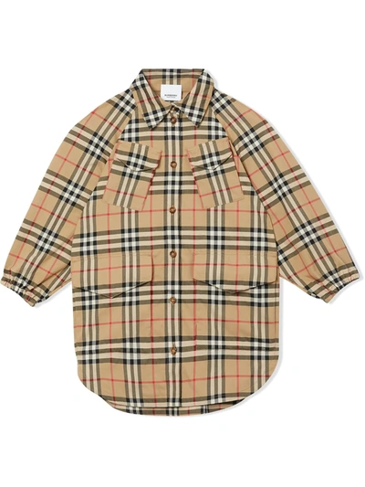 Burberry Kids' Archive Check Cotton Shirt Dress In Beige | ModeSens