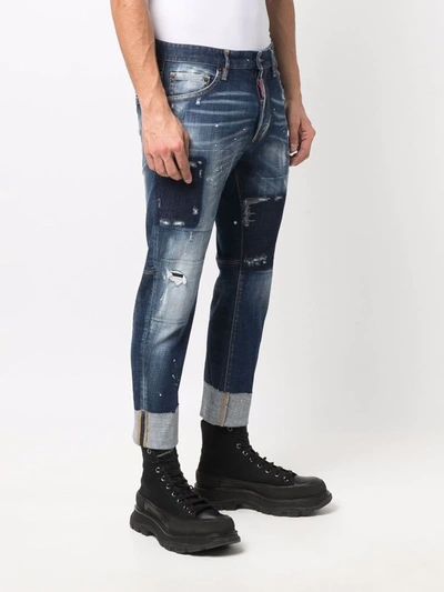 Dsquared2 Patchwork Straight-leg Jeans In Blue