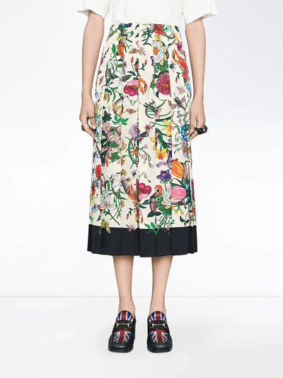 Shop Gucci Flora Snake Print Skirt In Multicolour