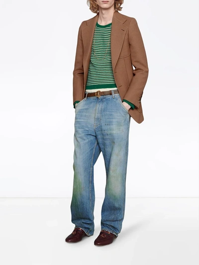 Shop Gucci Slim-fit Buttoned Blazer Jacket In Brown