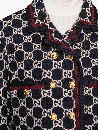 Shop Gucci Gg Pattern Tweed Coat In Blue