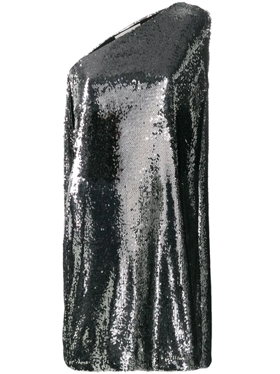 Shop Stella Mccartney Sequined One-shoulder Dress In Silver