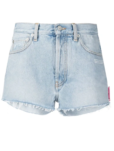 Shop Off-white Frayed Edge Denim Shorts In Blue