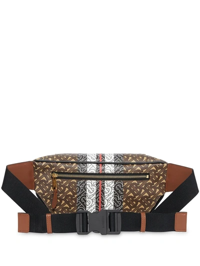 Shop Burberry Tb Monogram Leather Belt Bag In Brown