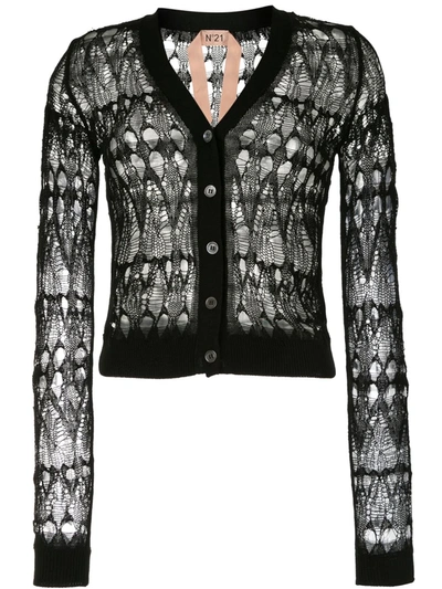 Shop N°21 Perforated V-neck Cardigan In Black