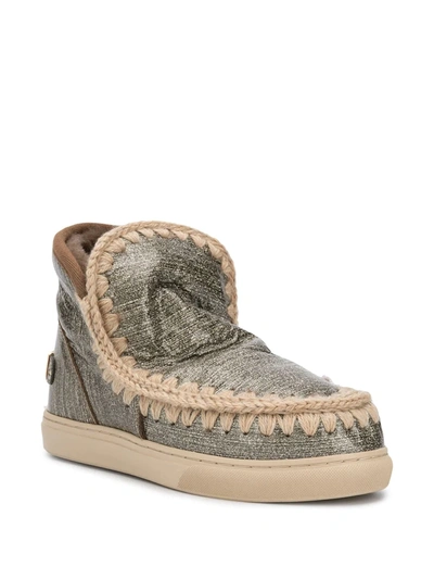 Shop Mou Crochet Stitch-trim Sneaker Boots In Gold