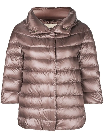 Herno Three-quarter Sleeve Puffer Jacket In Pink
