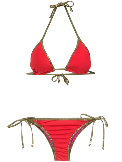 Shop Amir Slama Gold-tone Trimming Bikini Set In Red