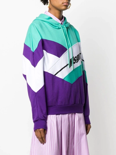 Shop Msgm Colour-block Hooded Sweatshirt In Purple