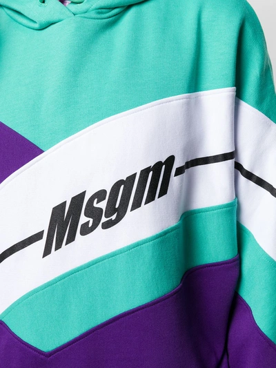 Shop Msgm Colour-block Hooded Sweatshirt In Purple