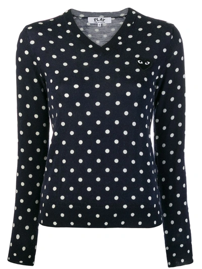 Comme Des Garçons Play Polka-dot Knit Sweater In Blue