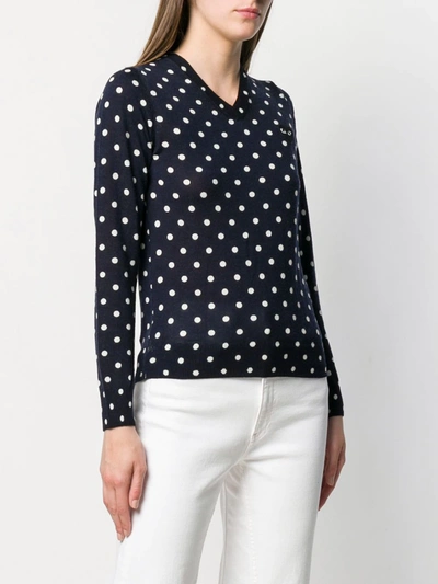 Shop Comme Des Garçons Play Polka-dot Knit Sweater In Blue