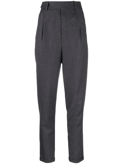 Shop Saint Laurent High-waisted Tapered Trousers In Grey