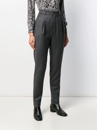 Shop Saint Laurent High-waisted Tapered Trousers In Grey