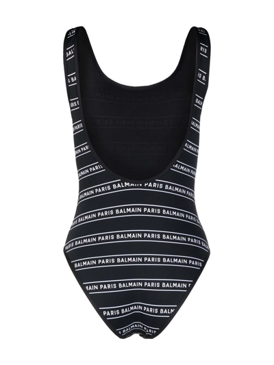 Shop Balmain Logo-print Swimsuit In Black