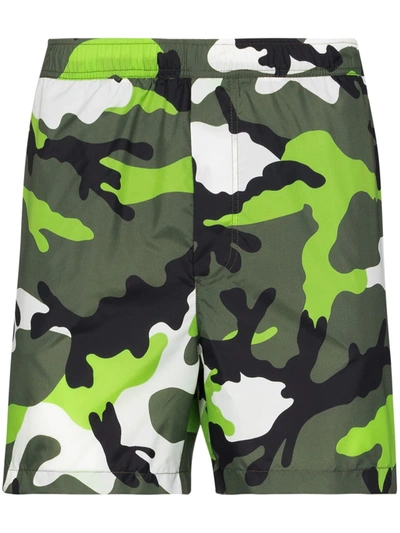 Shop Valentino Camouflage-print Swim Shorts In Green