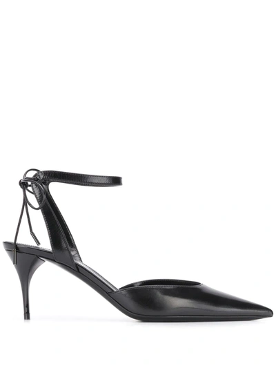 Shop Saint Laurent Pointed Toe Ankle Strap Pumps In Black