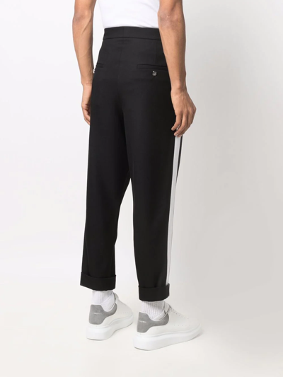 Shop Balmain Stripe-detail Straight-leg Trousers In Black