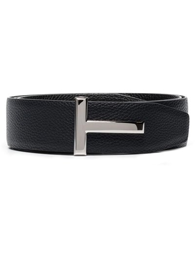 Shop Tom Ford T Logo-buckle Reversible Leather Belt In Blue