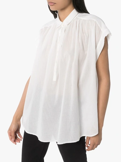Nili Lotan Normandy Shirred Cotton Blouse In White