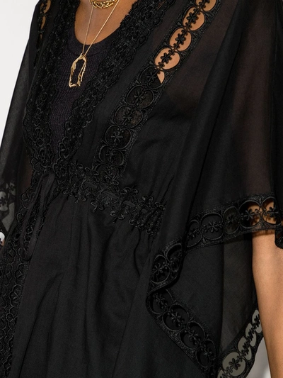 Shop Charo Ruiz Embroidered Detail Tied Waist Cover-up In Black
