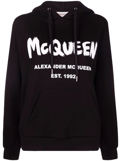 Shop Alexander Mcqueen Logo-print Cotton Hoodie In Schwarz