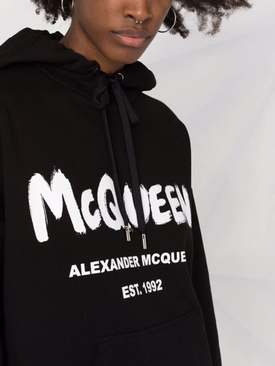 Shop Alexander Mcqueen Logo-print Cotton Hoodie In Schwarz