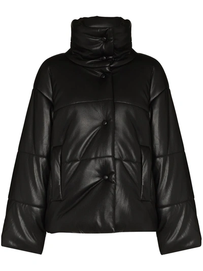 Nanushka Hide Quilted Padded Vegan Leather Jacket In Black