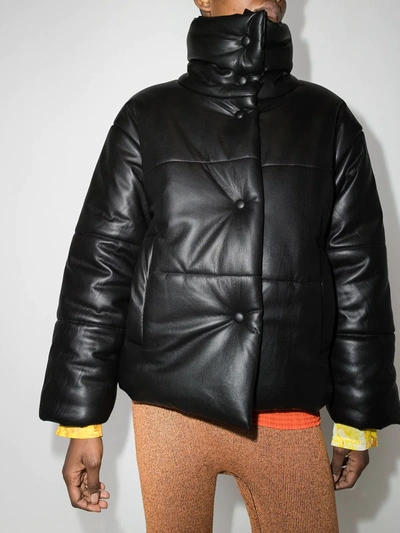 Nanushka Hide Quilted Padded Vegan Leather Jacket In Black