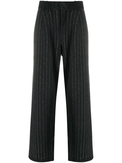 Shop Barrie Pinstripe Cashmere Tailored Trousers In Grey
