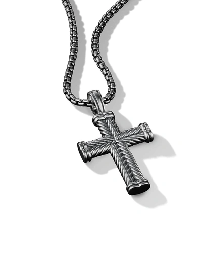 David Yurman Silver Chevron Cross Enhancer Pendant In Ss