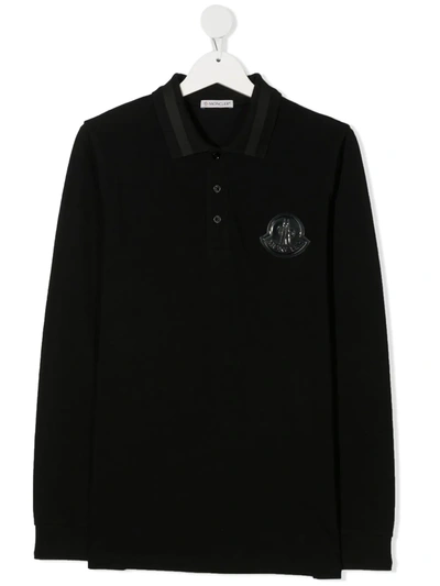 Shop Moncler Fine Knit Polo Shirt In Black