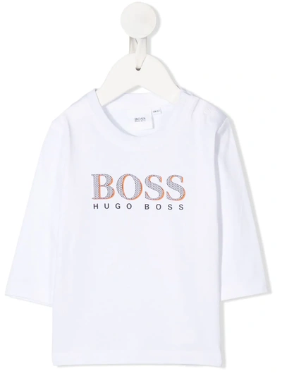 Shop Hugo Boss Logo-print Long-sleeved Top In White