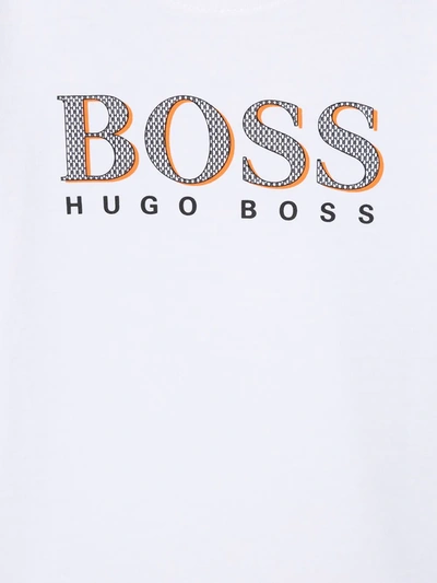 Shop Hugo Boss Logo-print Long-sleeved Top In White