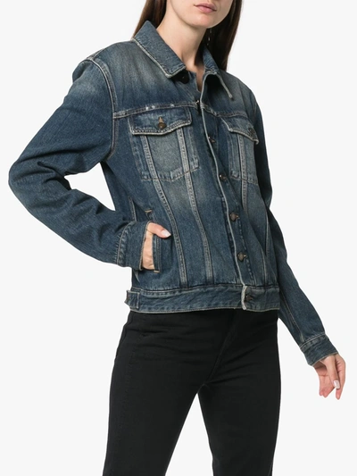 Shop Saint Laurent Denim Jacket With Rear Logo Print In Blue