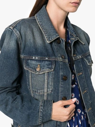 Shop Saint Laurent Denim Jacket With Rear Logo Print In Blue