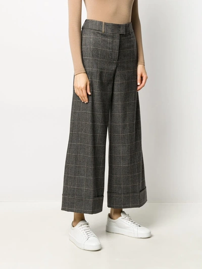 Peserico Checked Wide-leg Trousers In Grey