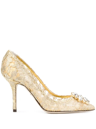 Shop Dolce & Gabbana Bellucci Taormina Lace Pumps In Gold