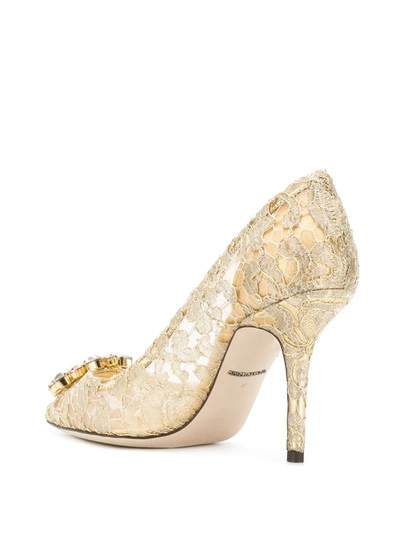 Dolce & Gabbana Lurex Lace Rainbow Pumps With Brooch Detailing In Gold