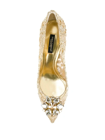 Dolce & Gabbana Lurex Lace Rainbow Pumps With Brooch Detailing In Gold