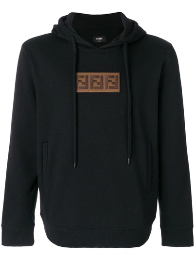 Shop Fendi Embroidered Ff Logo Hoodie In Black