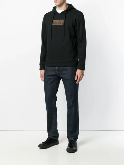 Shop Fendi Embroidered Ff Logo Hoodie In Black