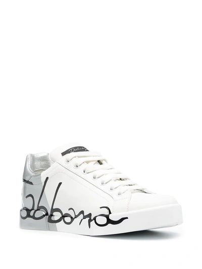 Shop Dolce & Gabbana Logo Script Print Sneakers In White