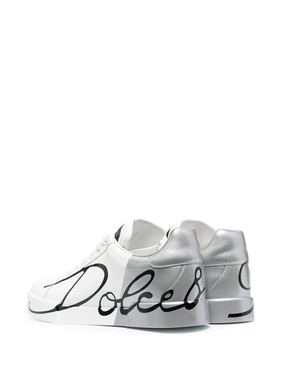 Shop Dolce & Gabbana Logo Script Print Sneakers In White
