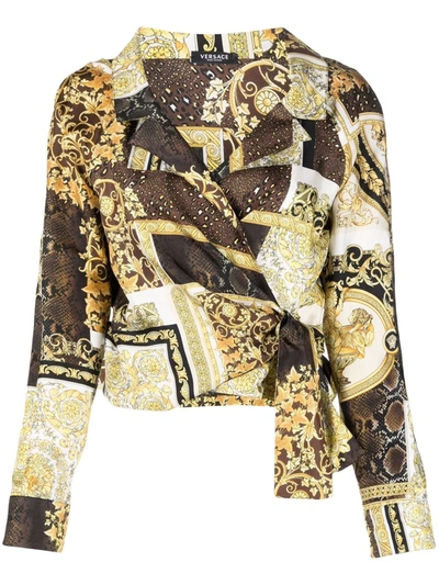 Shop Versace Printed Cropped Shirt In Brown