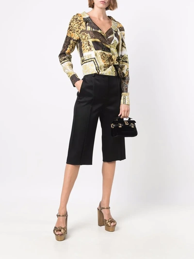 Shop Versace Printed Cropped Shirt In Brown