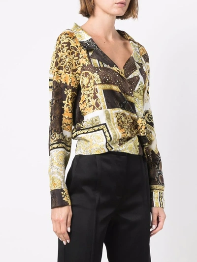 Shop Versace Printed Cropped Shirt In Brown