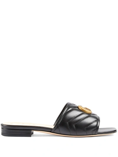 Shop Gucci Marmont Double G Slides In Black