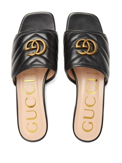 Shop Gucci Marmont Double G Slides In Black